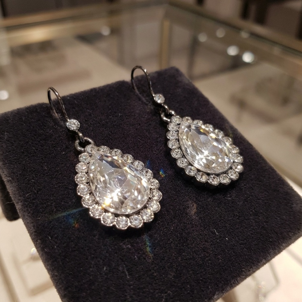 Clear Crystal Teardrop Fishhook Dangle Earrings S… - image 5